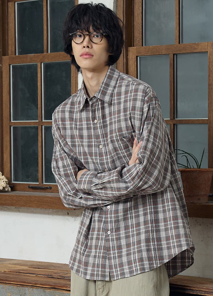 OVER SILHOUETTE SHIRTS (WRINKLE BROWN CHECK)