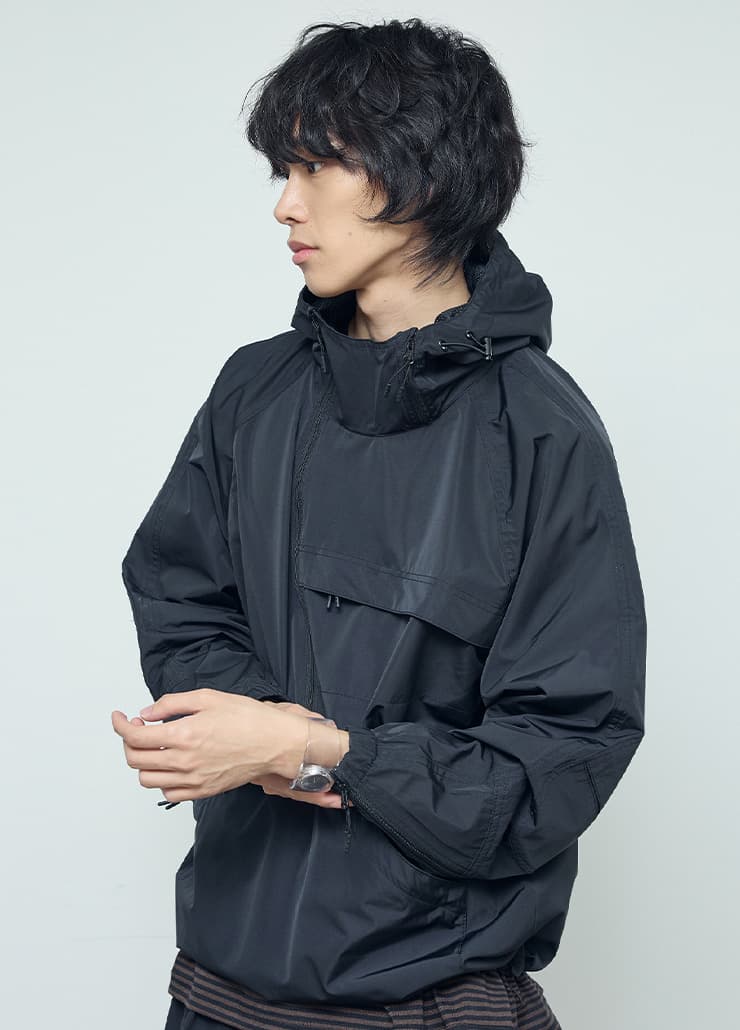 Hi-PORA CURVED ZIP WIND BREAKER ANORAK (BLACK)