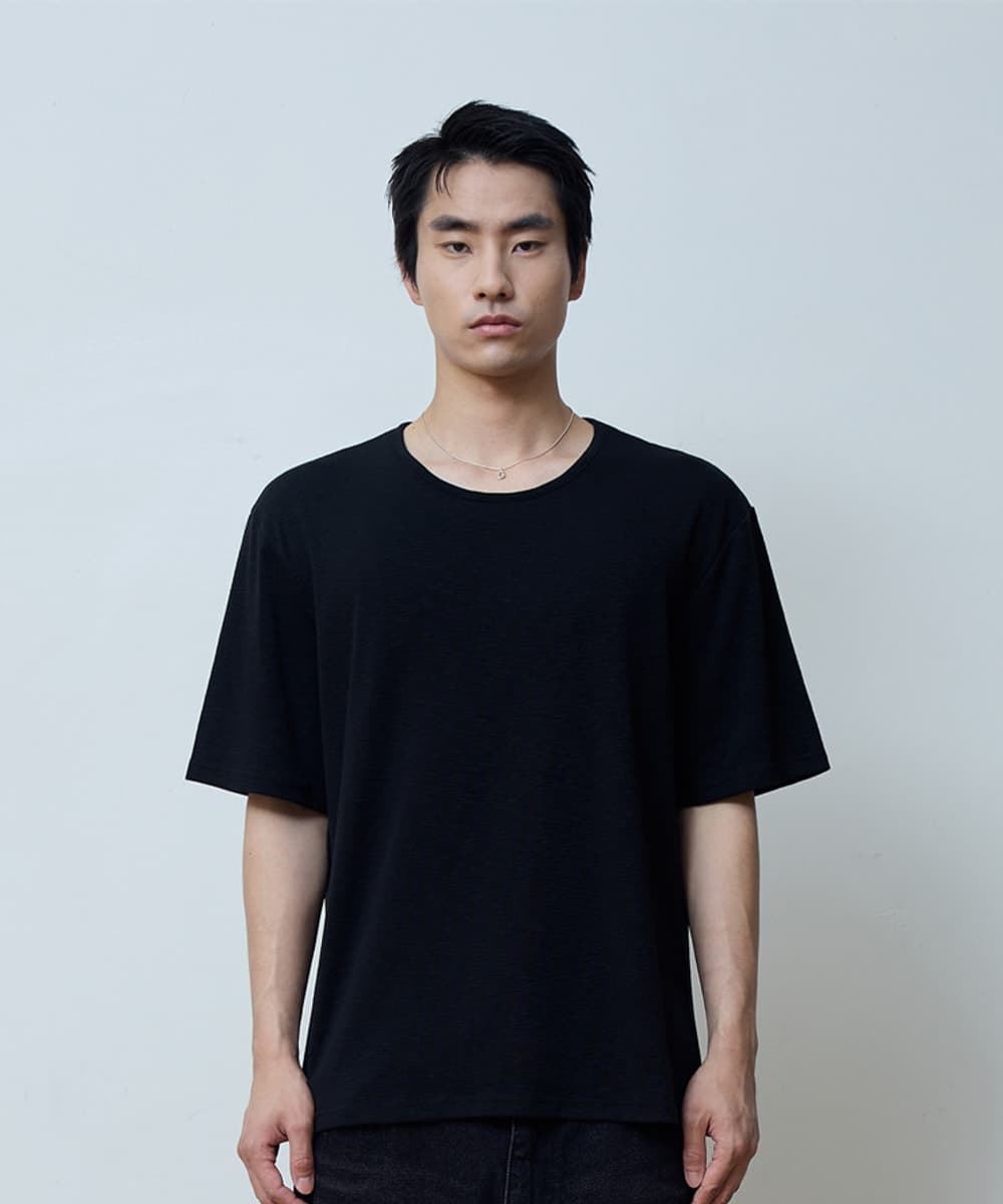 SLUB U-NECK HALF T-SHIRTS (BLACK)