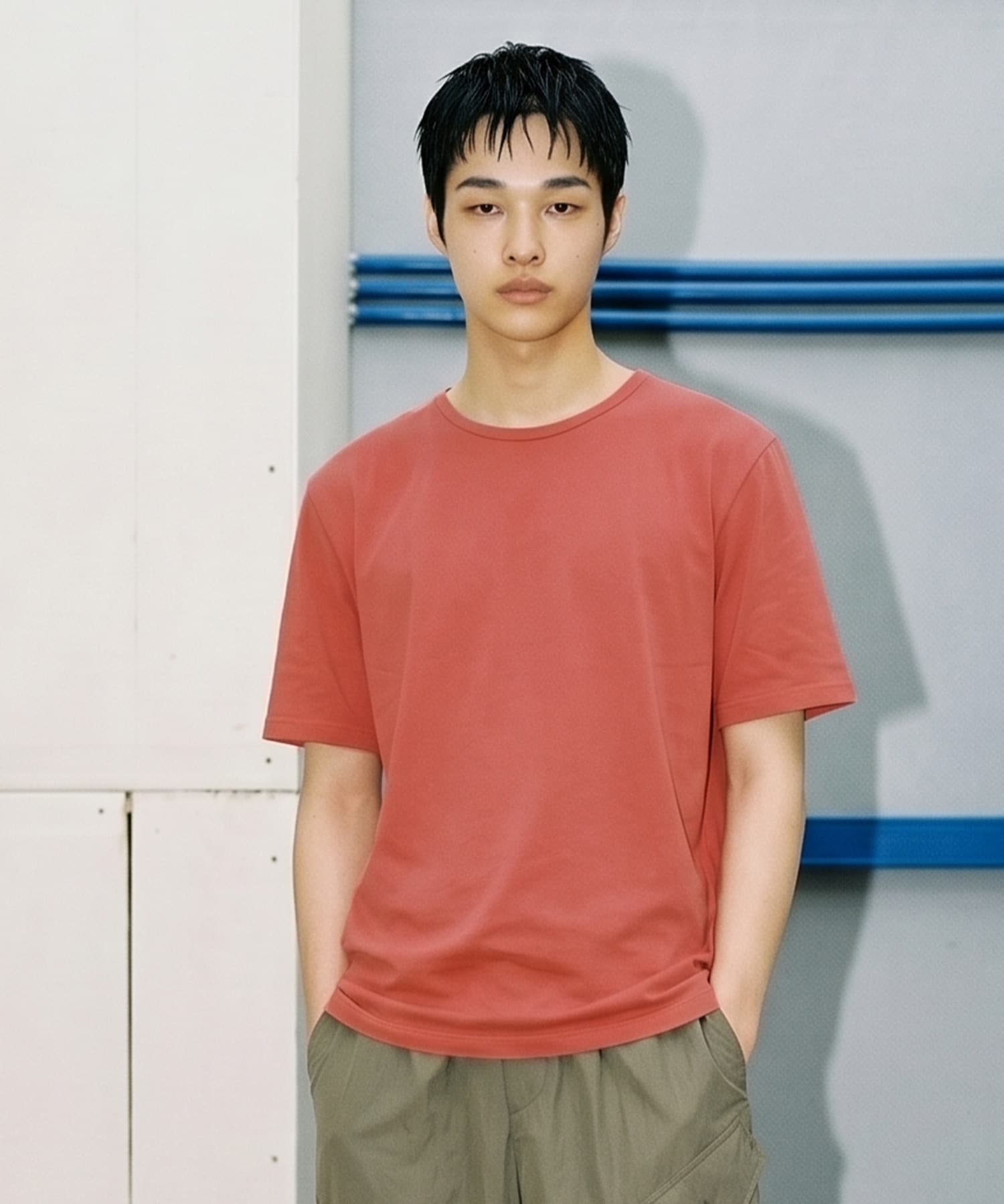 SIGNATURE U-NECK HALF T-SHIRTS (VINTAGE RED)