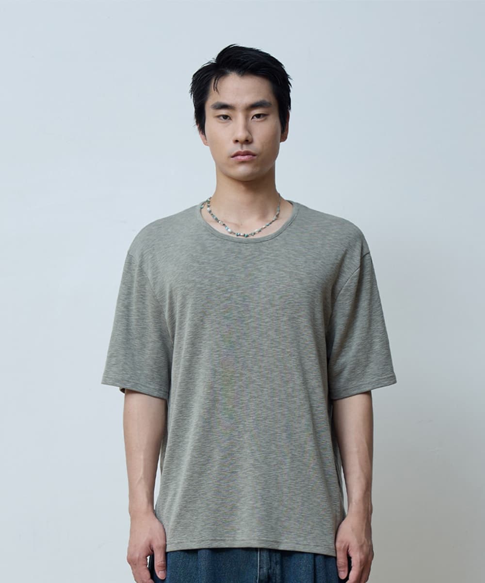 SLUB U-NECK HALF T-SHIRTS (OLIVE)