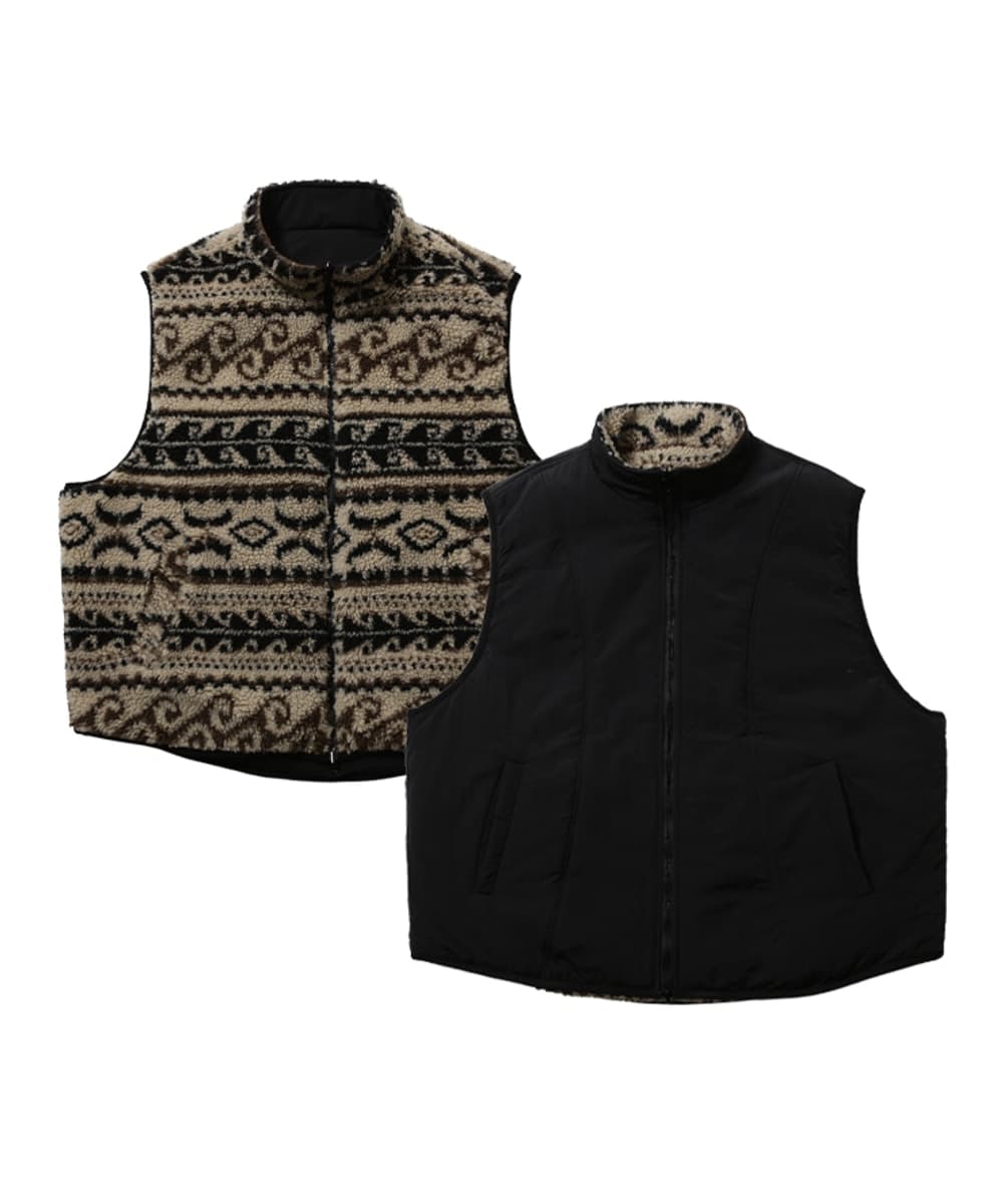 CURVED REVERSIBLE PADDED VEST (BLACK / NORDIC FLEECE)