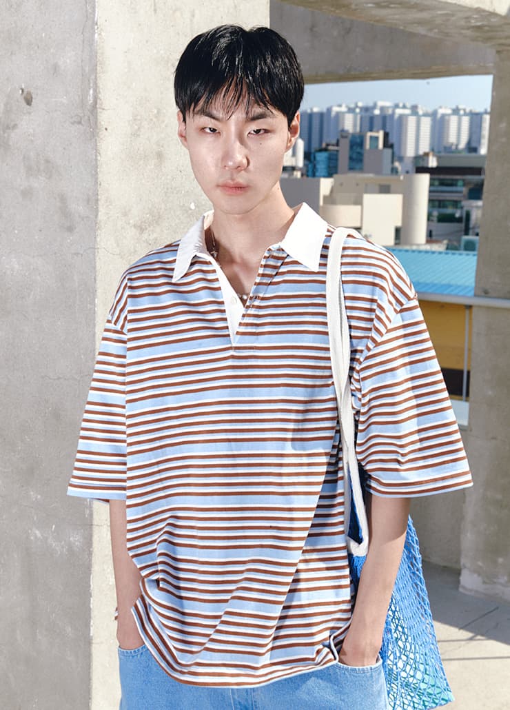 OVERSIZED RUGBY T-SHIRTS (BROWN STIRIPE)