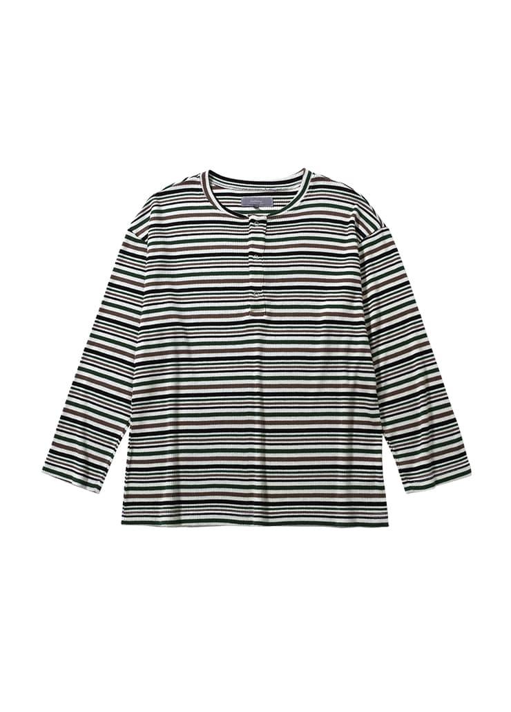 IRISH HENRYNECK STRIPE LONG SLEEVE (MULTIE GREEN)