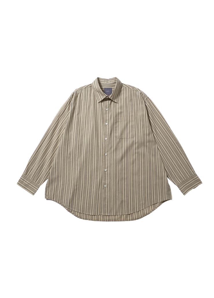 OVER SILHOUETTE PAJAMA SHIRTS (BEIGE STRIPE)