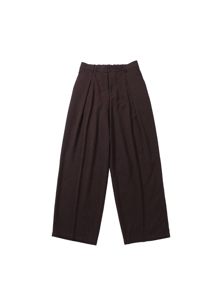 PIN STRIPE DEEP ONE TUCK PANTS (BROWN)