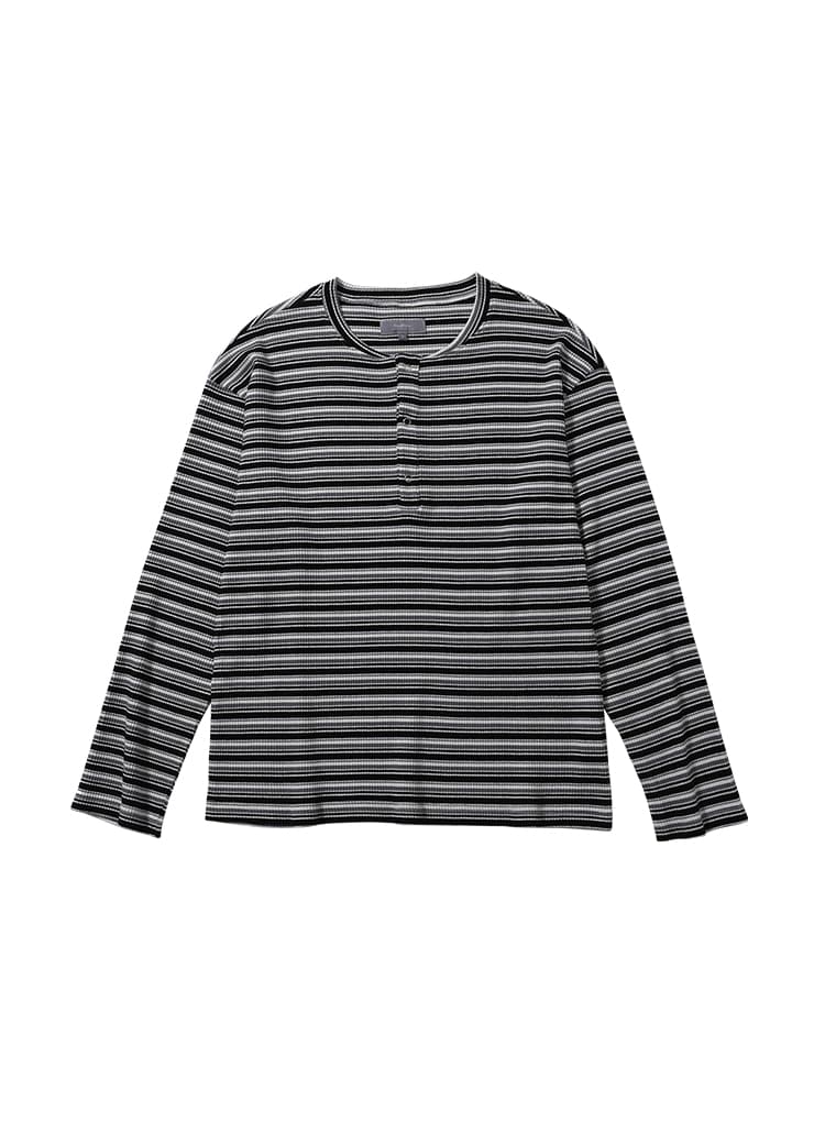SCOTTISH HENRYNECK STRIPE LONG SLEEVE (BLACK &WHITE)