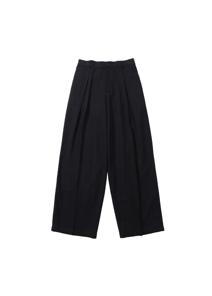 PIN STRIPE DEEP ONE TUCK PANTS (BLACK)