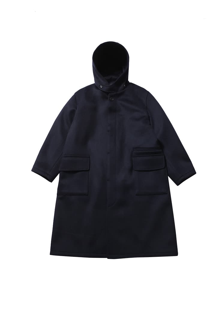 LAVISH WOOL HOODED LONG COAT (DARK NAVY)