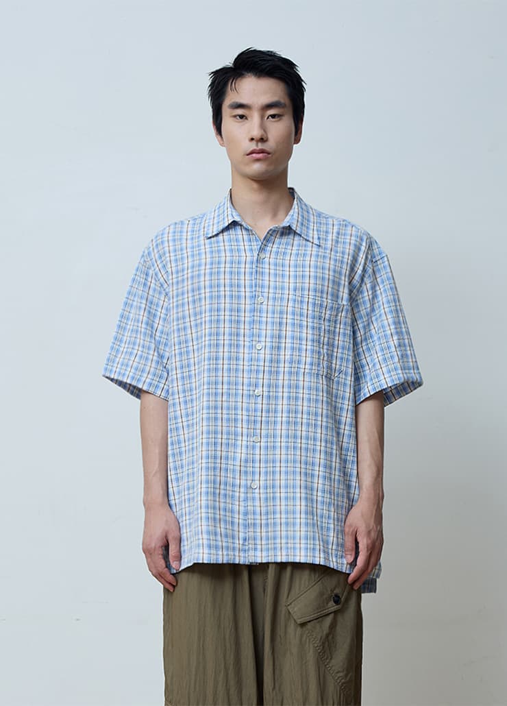 SUMMER GRID CHECK SHIRTS (SKY BLUE)
