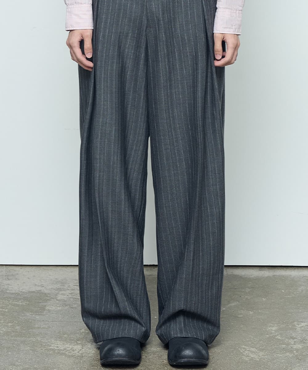 DRAPE HERRINGBONE PANTS (GREY STRIPE)
