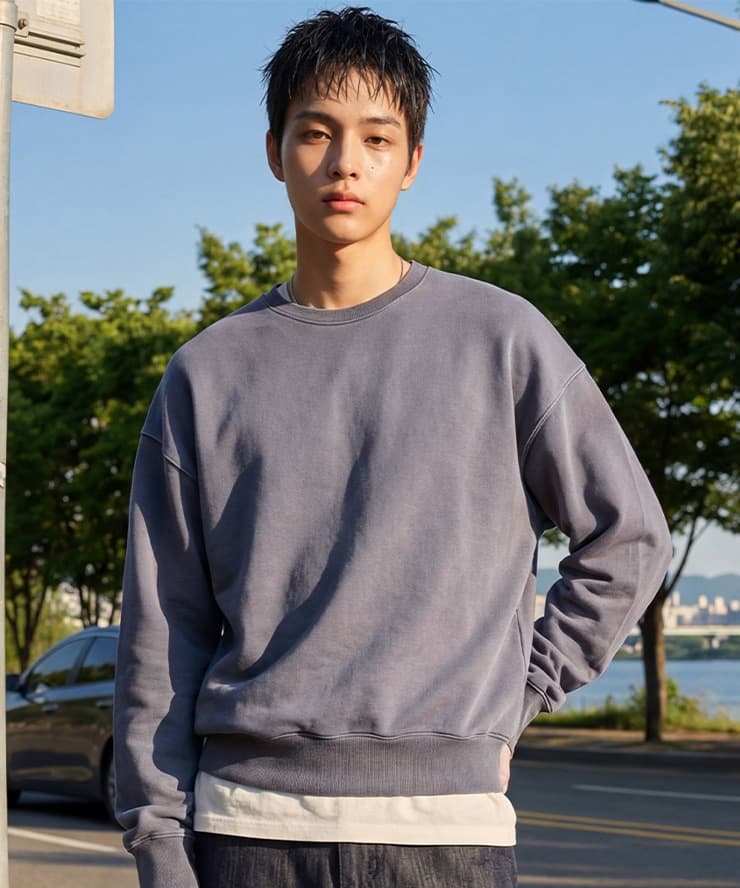 VINTAGE LONG-RIP SWEAT SHIRTS (NAVY PIGMENT)