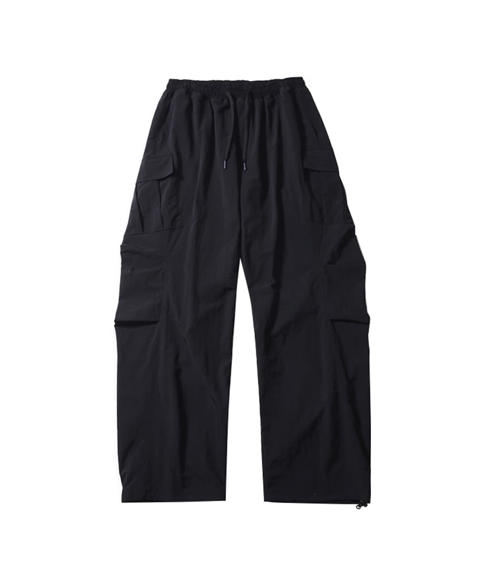 CURVED LINE PARACHUTE CARGO PANTS (BLACK)
