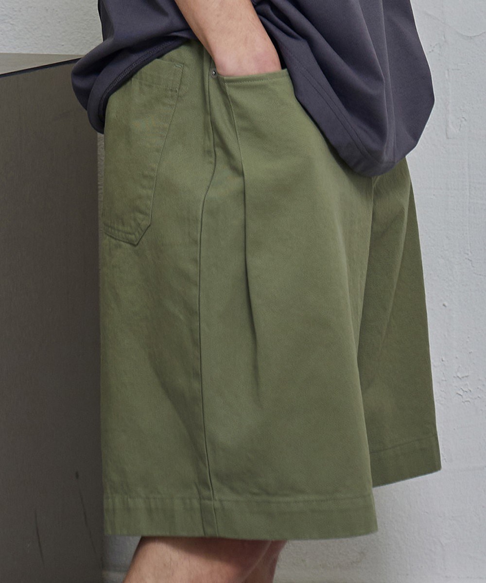 VENICE SIDE TUCK COTTON SHORTS (OLIVE)