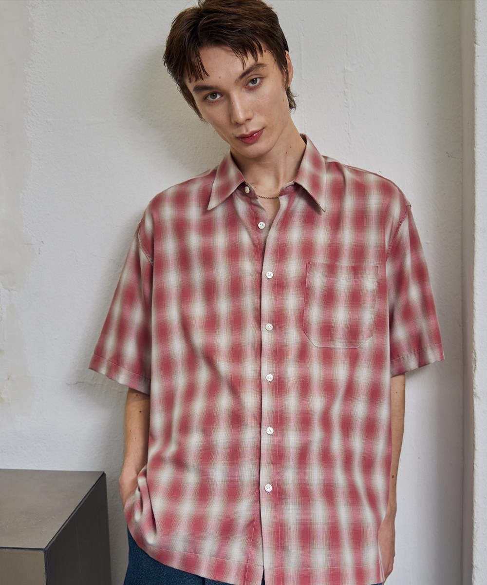 ELNIDO HALF SLEEVE CHECK SHIRT (PINK OMBRE CHECK)