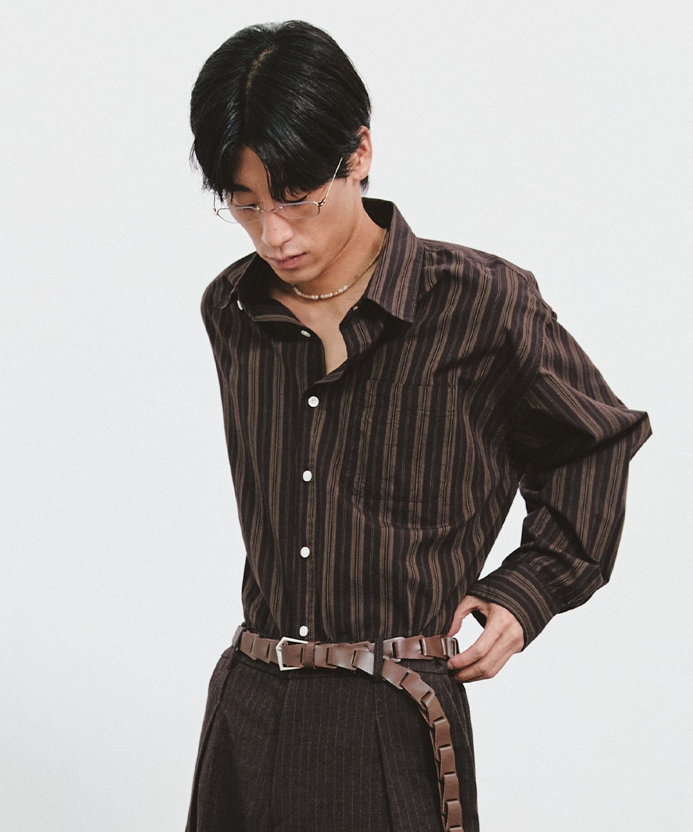 OVER SILHOUETTE PAJAMA SHIRTS (BROWN STRIPE)