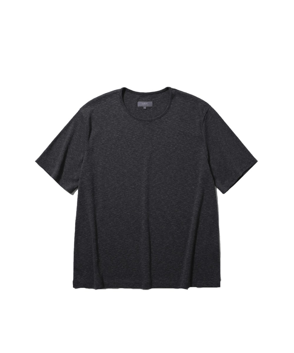 SLUB U-NECK HALF CROP T-SHIRTS (CHARCOAL)