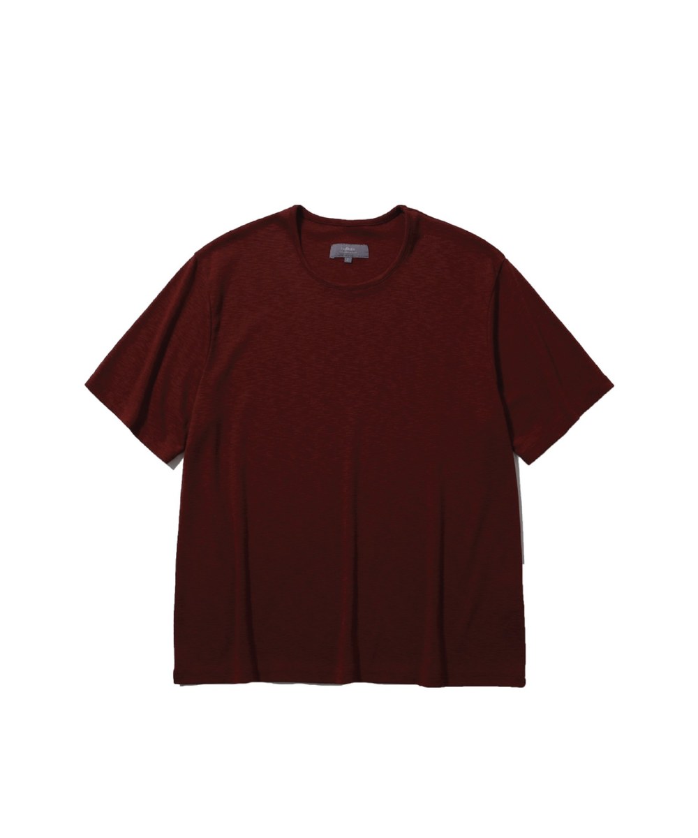 SLUB U-NECK HALF CROP T-SHIRTS (RED)
