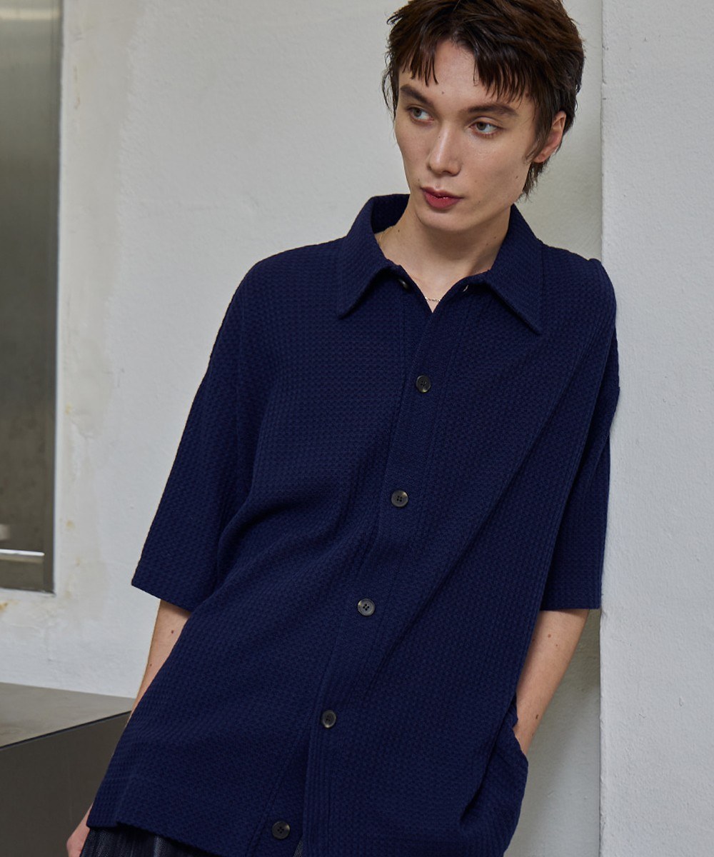 NET HALF SLEEVE COLLAR CARDIGAN (NAVY)