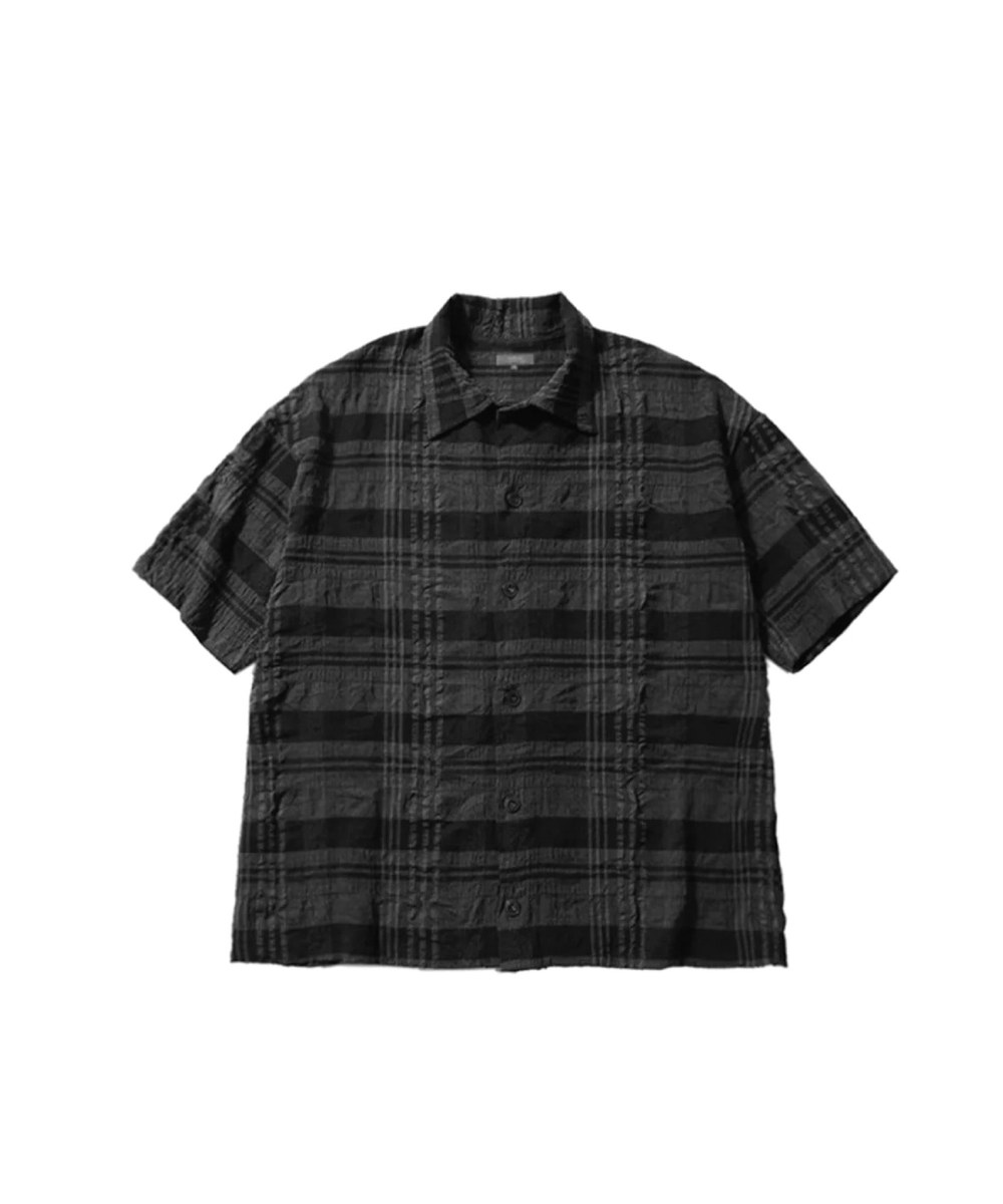 WRINKLE HALF SLEEVE COLLAR CARDIGAN (BLACK CHECK)