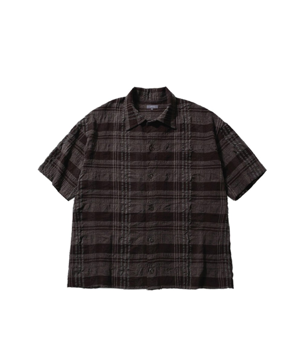 WRINKLE HALF SLEEVE COLLAR CARDIGAN  (DARK BROWN)