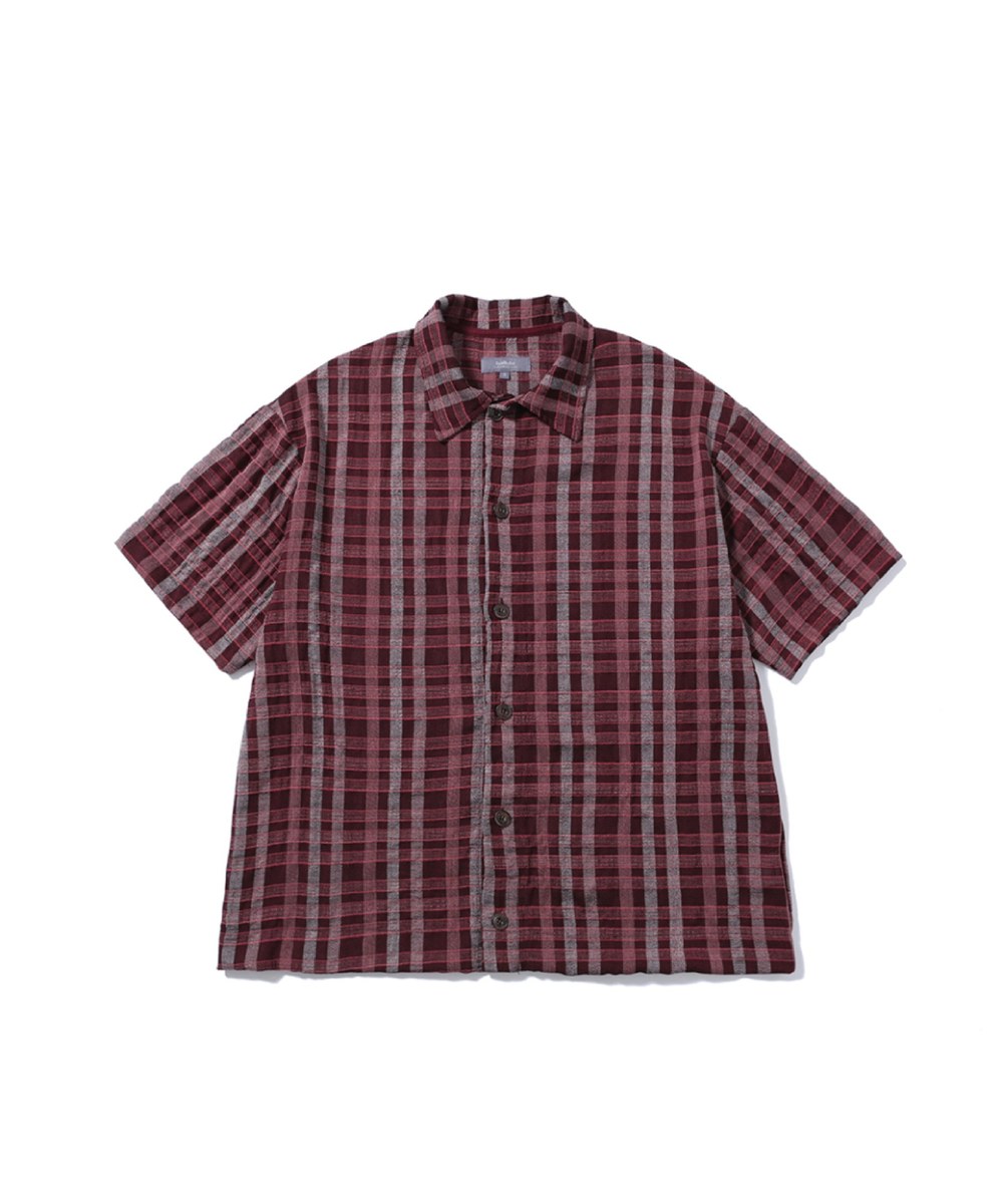 WRINKLE HALF SLEEVE COLLAR CARDIGAN (RED CHECK)
